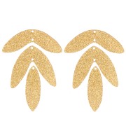 Set de 6 pendentifs feuilles 62x45 mm en acrylique à monter - Pailleté doré