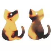 Pendentif chat 21x15 mm en acrylique - Ecaille de tortue - Marron - Noir x1