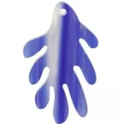 Pendentif corail 30x18 mm en acétate - Rayé - Bleu foncé - Blanc nacré x1