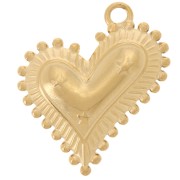 Pendentif coeur bombé 22x20 mm avec petites boules - Acier inoxydable 304L Doré