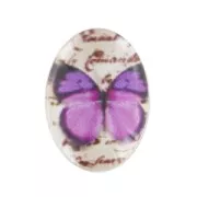 Cabochon ovale décoré 18x13 mm Papillon Violet/Noir x1