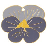 Breloque fleur Pensée 17x20 mm résine époxy - Acier inox 304L Doré - Violet x1|raw }}