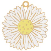 Pendentif fleur marguerite 20.5mm résine époxy - Acier inox 304L Doré - Blanc x1