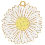 Pendentif fleur marguerite 20.5mm résine époxy - Acier inox 304L Doré - Blanc x1