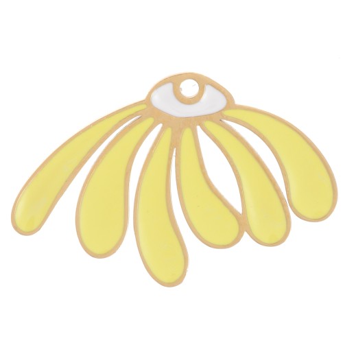 Pendentif marguerite 13.5x20.5 mm résine époxy - Acier inox 304L Doré - Jaune x1