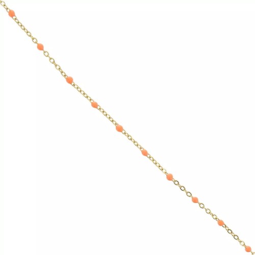 Chaîne avec perles en résine époxy 2 mm - Acier inox 304 Doré - Orange x1m