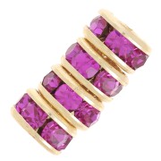 Rondelles Strass 4.5 mm - Doré - Fuchsia x4