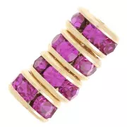 Rondelles Strass 4.5 mm - Doré - Fuchsia x4