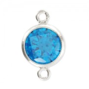 Intercalaire 2 anneaux 11x6 mm Oxyde de Zirconium - Aqua Blue Argent 925 x1|raw }}