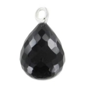 Pendentif goutte facettée 13x10 mm Argent 925/Onyx Noir x1