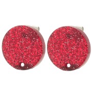 Clous d'oreilles ronds 15 mm en acrylique - Pailleté rouge x2|raw }}