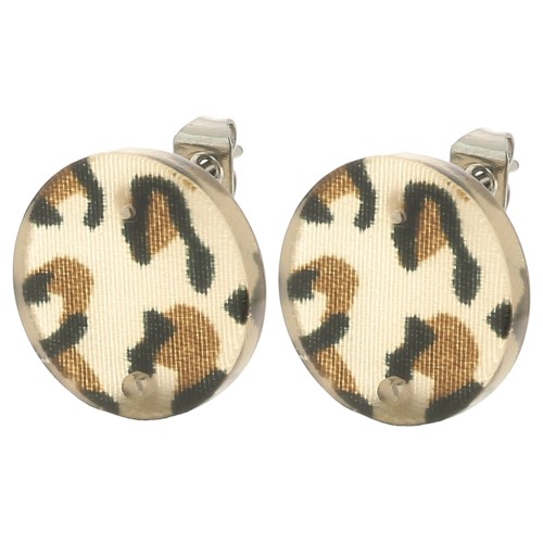 Clous d'oreilles ronds 15 mm en acrylique - Guépard Marron - Noir x2