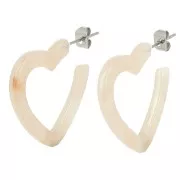 Créoles coeur en acétate 26 mm - Marbré beige - écru x2