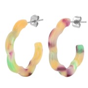 Créoles fleurs en acétate 25x24 mm - Ecaille de tortue - Vert - Orange x 2