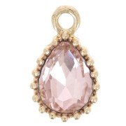 Pendentif goutte en verre facetté 13x8mm - Doré - Rose clair x1