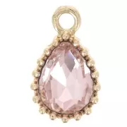 Pendentif goutte en verre facetté 13x8mm - Doré - Rose clair x1