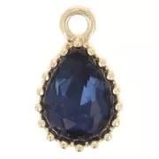 Pendentif goutte en verre facetté 13x8mm - Doré - Bleu Saphir x1