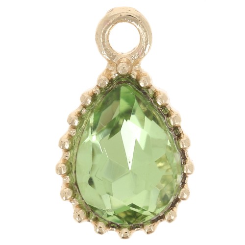 Pendentif goutte en verre facetté 13x8mm - Doré - Vert clair x1