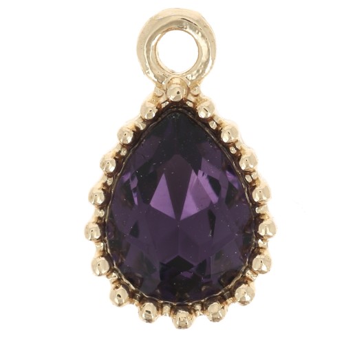 Pendentif goutte en verre facetté 13x8mm - Doré - Violet x1