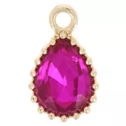Pendentif goutte en verre facetté 13x8mm - Doré - Fuchsia x1