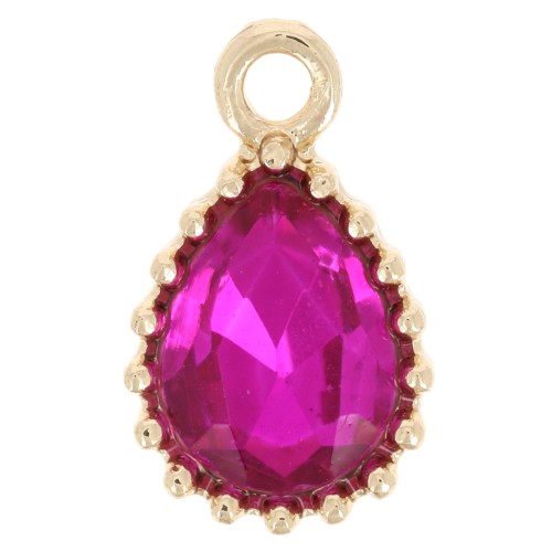 Pendentif goutte en verre facetté 13x8mm - Doré - Fuchsia x1