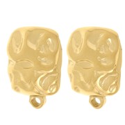 Clous d'oreilles carré martelé 14x12 mm anneau fermé - Acier inox 304L Doré x2