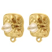 Clous d'oreilles carré martelé 14x12 mm anneau fermé - Acier inox 304L Doré x2