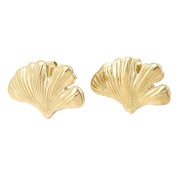 Clous d'oreilles Ginkgo 11x17 mm avec anneau ouvert - Acier inox 316L Doré x2