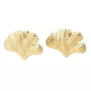 Clous d'oreilles Ginkgo 11x17 mm avec anneau ouvert - Acier inox 316L Doré x2