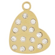 Breloque coeur 12x9 mm avec strass - Acier inoxydable 316L Doré x1|raw }}
