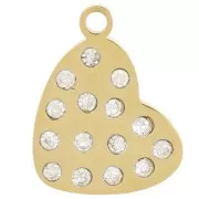 Breloque coeur 12x9 mm avec strass - Acier inoxydable 316L Doré x1