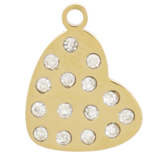 Breloque coeur 12x9 mm avec strass - Acier inoxydable 316L Doré x1