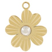 Breloque trèfle striée 12x9 mm avec strass - Acier inoxydable 316L Doré x1