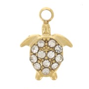 Mini breloque tortue 9x7 mm avec strass - Acier inoxydable 304L Doré x1|raw }}