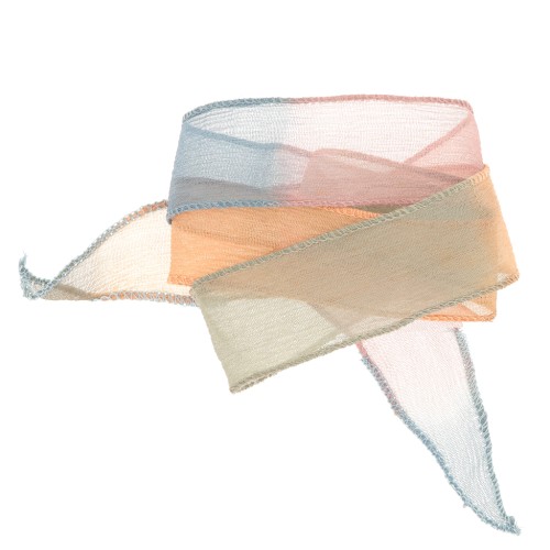 Ruban de soie 25 mm - Tie and dye - Camel - Kaki - Bleu x85cm