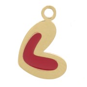 Breloque coeur 10x6.5 mm avec résine époxy - Acier inoxydable 316L Doré - Rouge