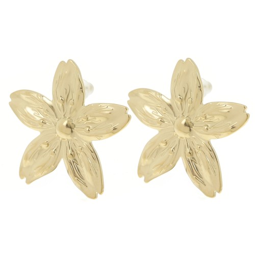 Boucles d'oreilles fleur de cerisier 31x33 mm - Acier inoxydable 304L Doré x2
