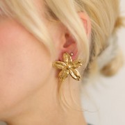 Boucles d'oreilles fleur de cerisier 31x33 mm - Acier inoxydable 304L Doré x2