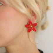 Boucles d'oreilles fleur de cerisier 31x33 mm - Acier inox 304L Doré - Rouge x2