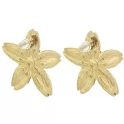 Boucles d'oreilles fleur de cerisier 31x33 mm - Acier inox 304L Doré - Rouge x2