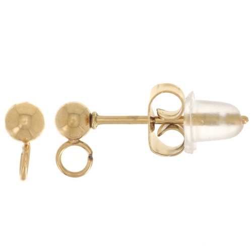 Clous d'oreilles boule 3 mm avec anneau fermé - Acier inoxydable 304L Doré x50