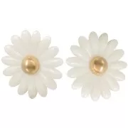 Boucles d'oreilles fleur marguerite 43 mm résine - Acier inox 304L Doré - Blanc x2