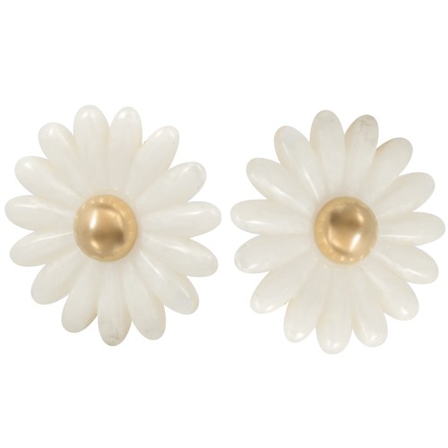 Boucles d'oreilles fleur marguerite 43 mm résine - Acier inox 304L Doré - Blanc x2