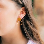 Boucles d'oreilles rond avec cercle évidé 27x20 mm - Acier inox 304L Doré x2