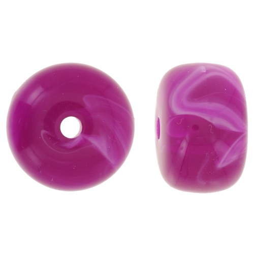 Perles rondelles gros trous 14.5x9 mm en acrylique - Magenta marbré x20