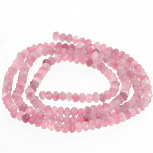Perles rondelles aplaties facettées 3x2 mm en pierre gemme - Tourmaline Rose x39cm