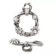 Fermoir T fleur 21 mm Placage Argent fin vieilli x1