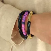 Perles séparateurs tubes incurvés - 8x6 mm en acrylique - Bleu foncé pailleté x6