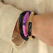 Perles séparateurs tubes incurvés - 8x6 mm en acrylique - Transparent pailleté x6