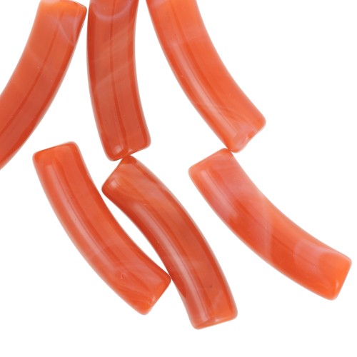 Perles tube incurvé en acrylique opaque 19x5 mm - Terracotta marbré x10